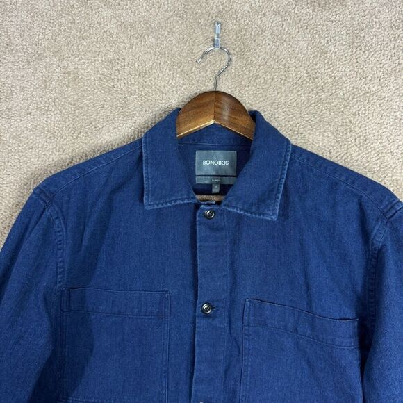 Bonobos Shirt Mens Size Medium Blue Dark Wash Slim Fit Long Sleeve Twill Casual - Picture 2 of 9